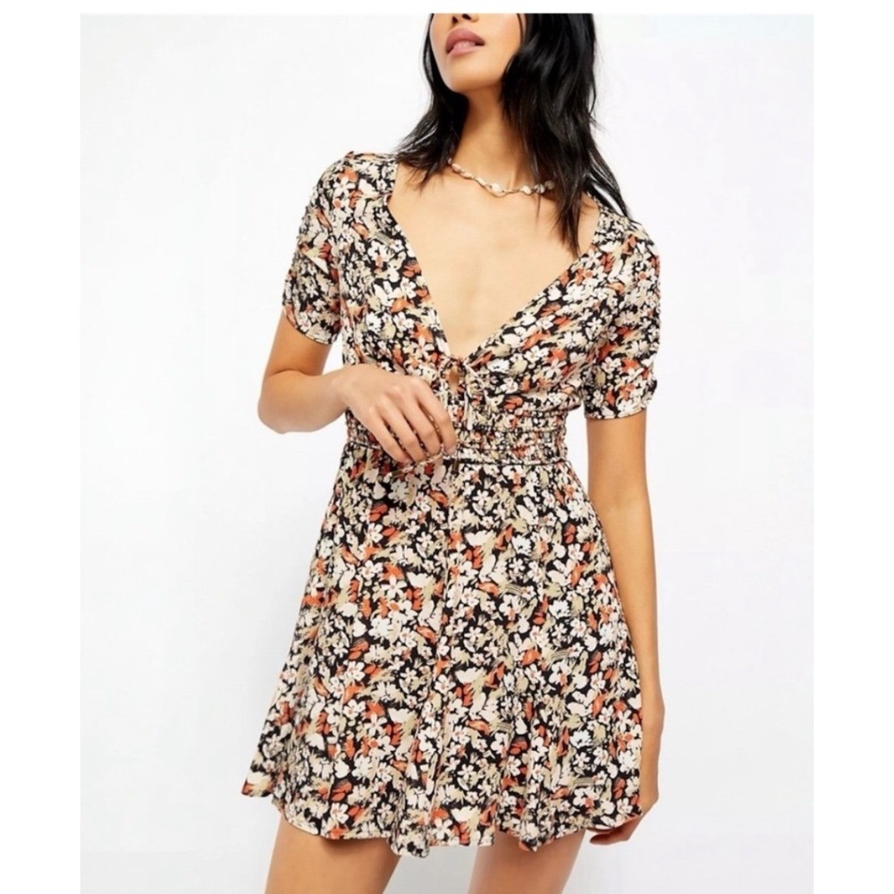 Free People Forget Me Not Floral Mini Dress Boho Tie 8 Summer Cottagecore Hippie